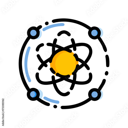 Dynamic atomic structure illustration representing scientific discovery and technological innovation