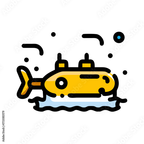 Vibrant yellow submarine navigates ocean waves creating dynamic underwater exploration visuals for modern design projects.