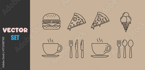 Hand drawn vector set of fast food and drink icons