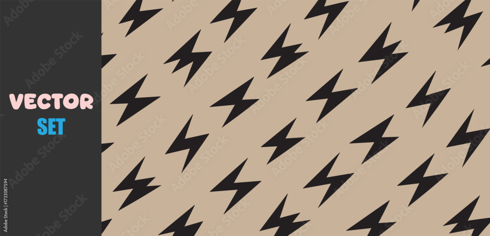 Fototapeta premium Seamless pattern of black lightning bolts on a beige background