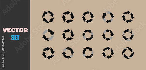 Collection of stylized recycling arrows in various perspectives and orientations