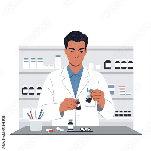 Pharmacist Preparing Medicine in Lab Environment with Focus on Healthcare World Pharmacists Day