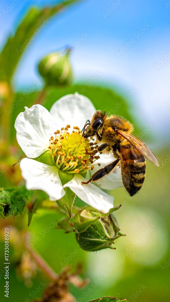 Fototapeta premium Honeybee on a white flower (4)