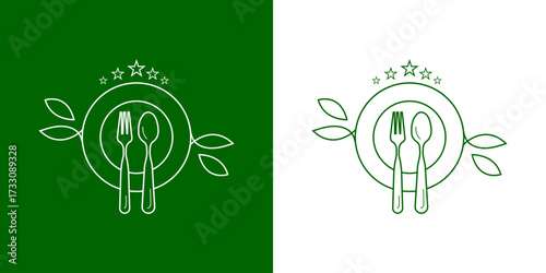 Fine Dining Vegan Menu Icon  Elegant Line Drawing