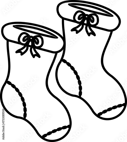 black and white christmas stockings with bows clip art preview