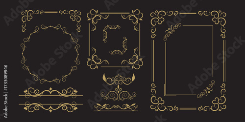 Elegant Gold Decorative Frames and Ornaments Set  Vintage Design