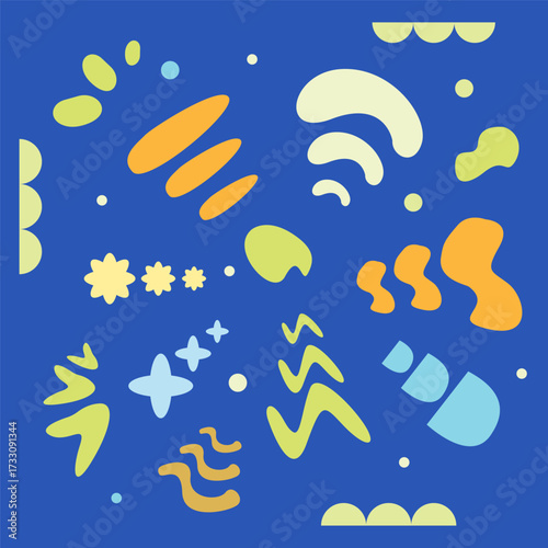 Dynamic abstract pattern featuring playful organic and geometric shapes for modern graphic design