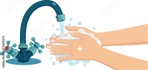 Sparkling clean hands being washed under running water from a modern faucet, promoting hygiene and health with a vibrant, refreshing feel