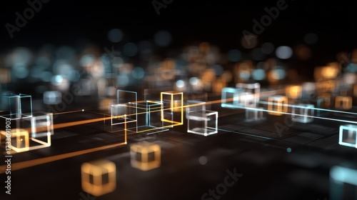 Floating cubes connected in digital network space