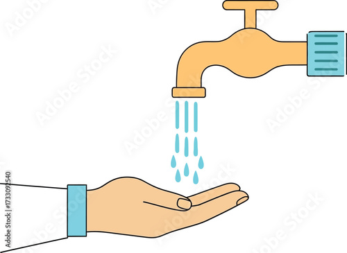 Clean water flows from a modern faucet into an open hand, symbolizing hygiene, health, and essential resources for daily life.