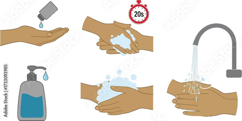 Step-by-step guide demonstrating proper handwashing technique with soap, water, and sanitizer for optimal hygiene and germ prevention
