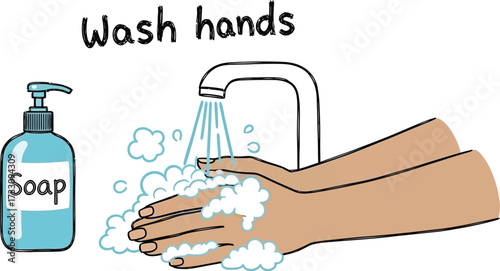 Sparkling clean hands lathered with soap under running water promoting hygiene and health awareness
