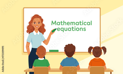 Teacher Explaining Mathematical Equations to Students in Classroom