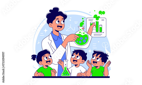 Science Education: Teacher Explaining Experiment to Children