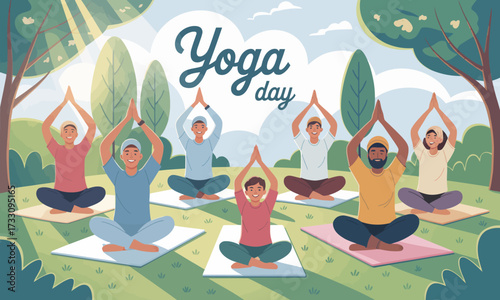 International Yoga Day: Diverse Group Meditating Outdoors