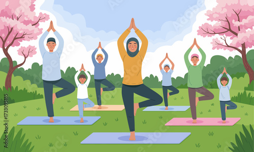 Diverse Family Yoga in Spring Park: Wellness and Unity