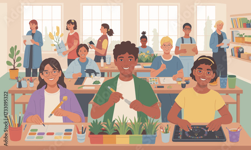 Art Class Diversity: Creative Expression in a Bright Studio