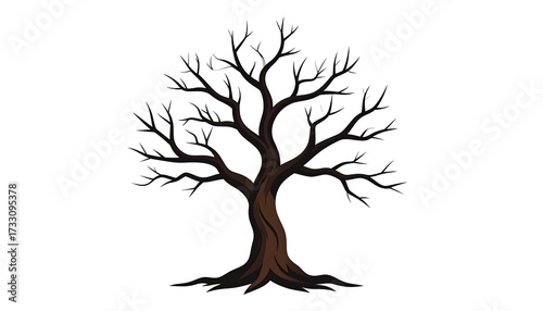 Silhouetted bare tree against white background
