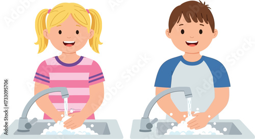 Joyful children happily washing hands with soap and water demonstrating vital hygiene practices for health and well-being