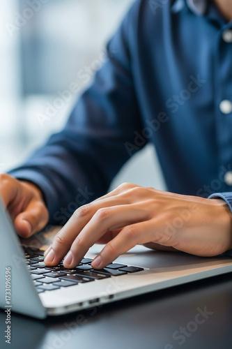Close up of hands typing on a laptop keyboard