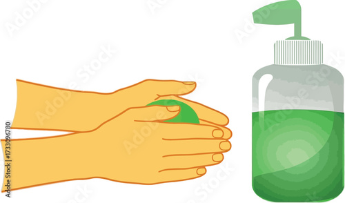 Clean hands with liquid soap dispenser for hygiene and health awareness campaigns promoting germ prevention and wellness