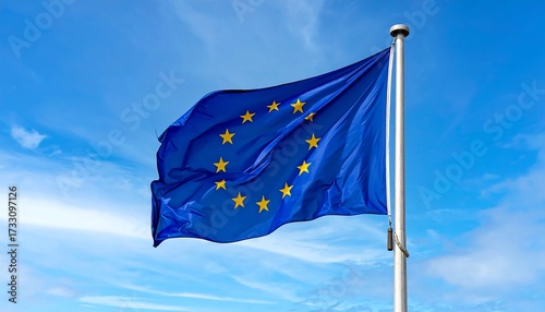 European Union flag waving in the sky