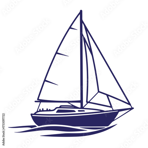 Elegant vector illustration of a sailboat in blue color with clean lines and white background