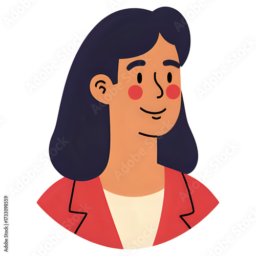 Illustration of a woman with dark hair and a red blazer