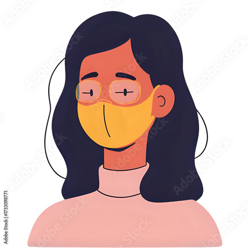 Illustration of woman with glasses and a yellow face mask
