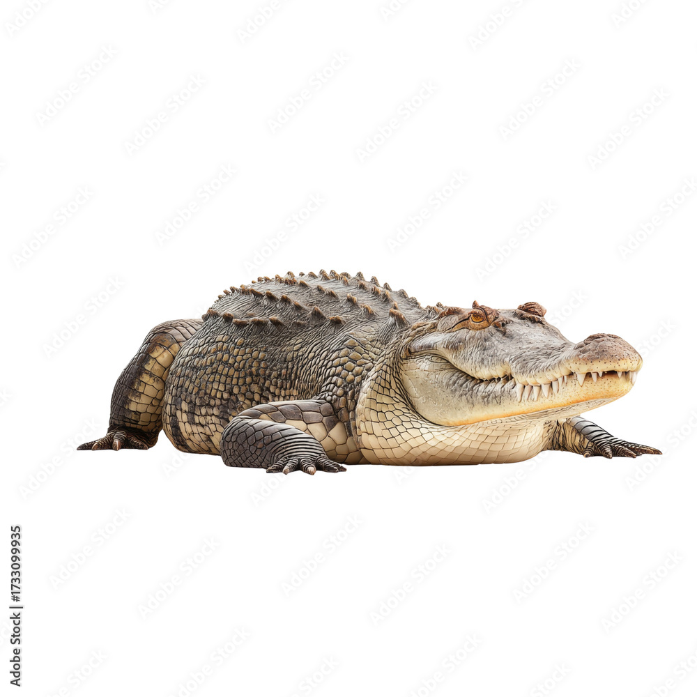 Obraz premium Realistic close-up of an alligator on a white background showcasing textured skin and detailed features