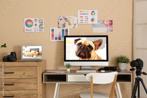 Interior of studio with pho...