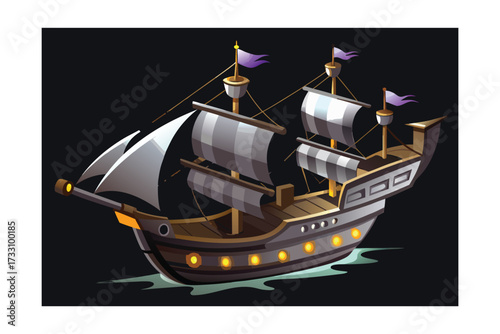pirate ship in the sea ship boat design icon logo set 