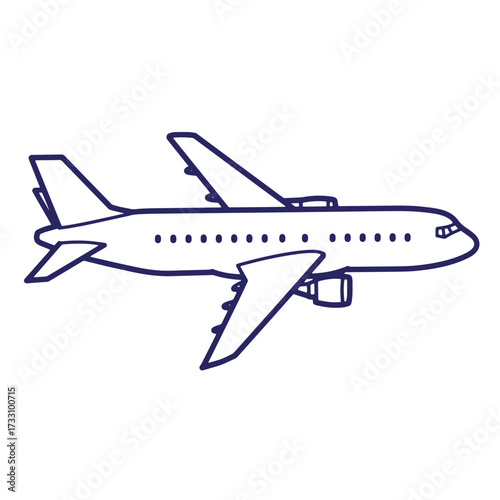 Simple hand drawn outline of an airplane for travel transportation and air flight designs