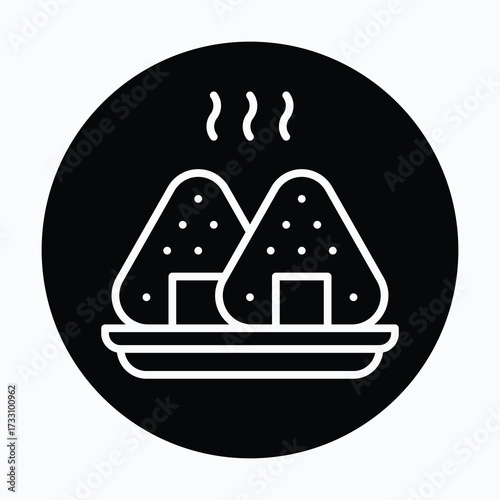 Rice Balls (Onigiri) on Plate Isolated Vector Circular Style Icon