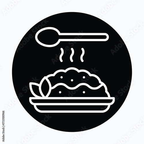 Fried Rice with Spoon Isolated Vector Circular Style Icon