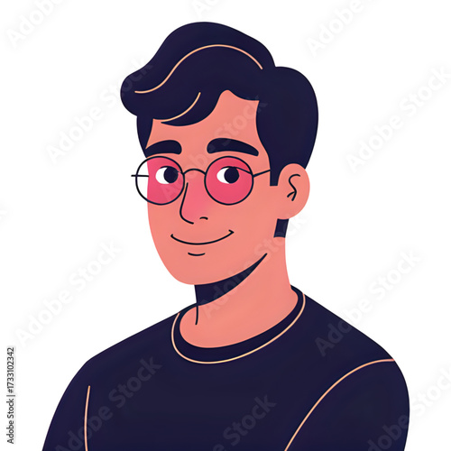 Illustration of a man with glasses and dark hair smiling