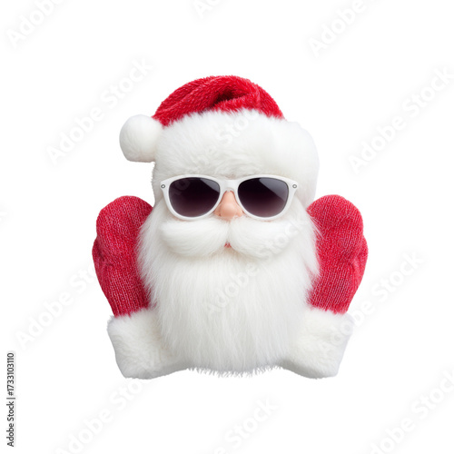 Fun and Quirky Santa Claus Wearing Sunglasses with Christmas Hat and Gloves for Holiday Celebrations and Festive Decor