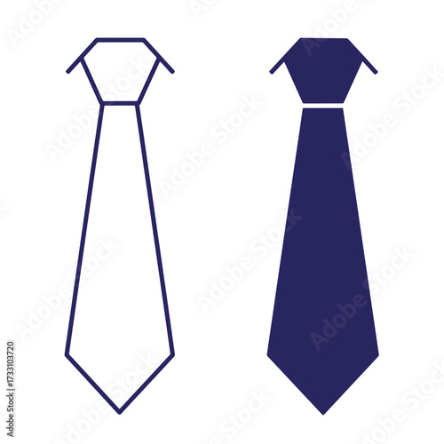 Two minimalist ties in outline and solid blue isolated on a white background