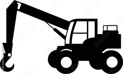 Silhouette of a Black and White Crane Vector Illustration