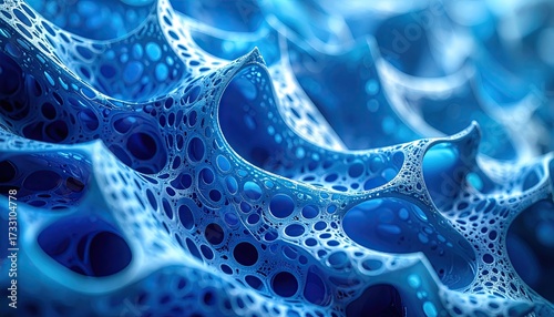 Abstract Blue and White Cellular Structure with Organic Pattern Intricate Design