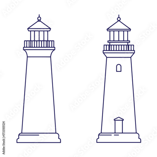 Two simple minimalist outline drawings of lighthouses on white background
