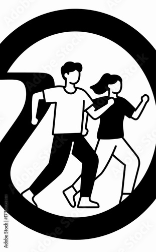 Iconic Depiction of Runners in Action A Minimalist Black and White Illustration