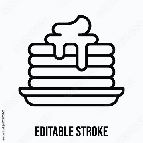 Pancakes with Syrup on Plate Isolated Vector Lineal Style Icon, Editable Stroke.