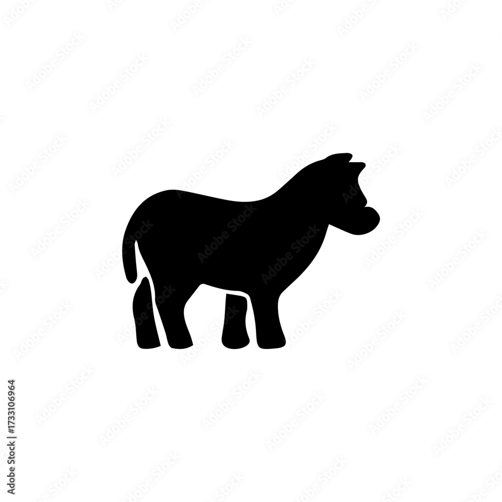 Fototapeta premium Minimalist black silhouette of a small horse or pony. A simple and stylized farm animal icon isolated on a white background, perfect for vector design