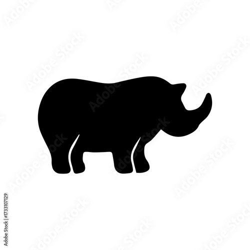 Bold and stylized black rhinoceros silhouette graphic, representing the formidable strength and endangered beauty of this magnificent African animal