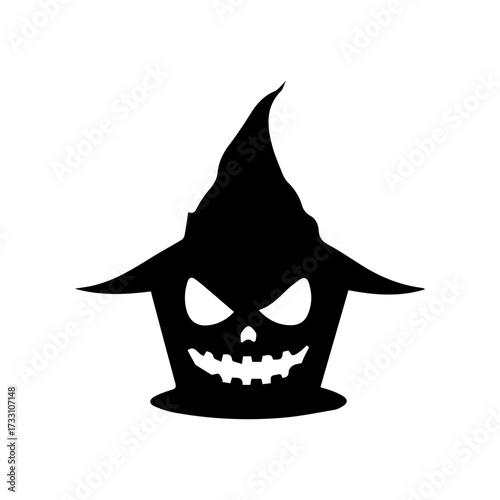 Spooky Halloween cupcake illustration with a scary face and pointed hat, perfect for holiday decorations and themed parties