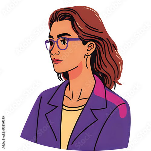 Illustration of a woman with glasses and purple blazer