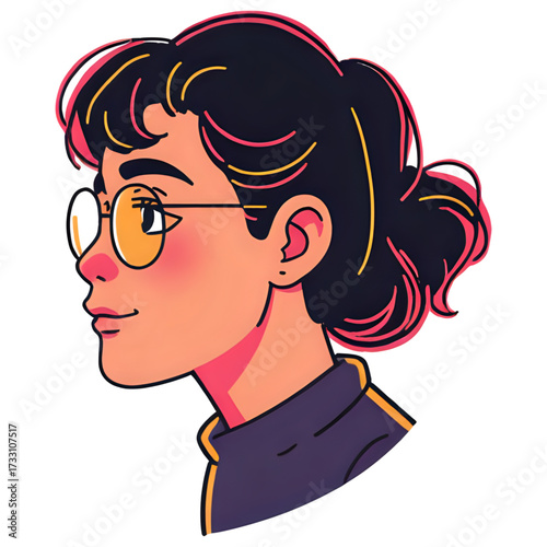 Illustration of a woman with glasses in side profile view