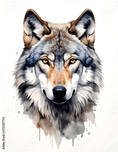 Wolf portrait, watercolor style