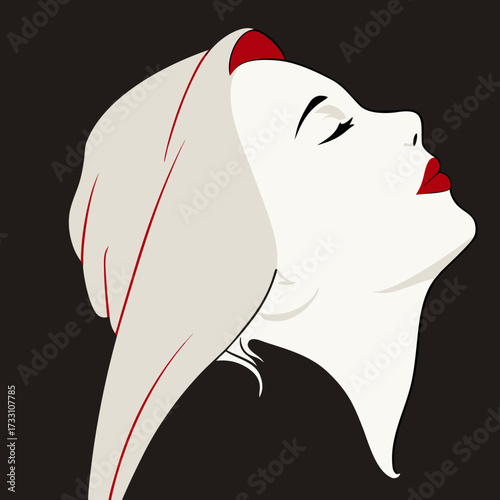 Serene Woman with Red Lips and Closed Eyes, Minimalist Vector Art